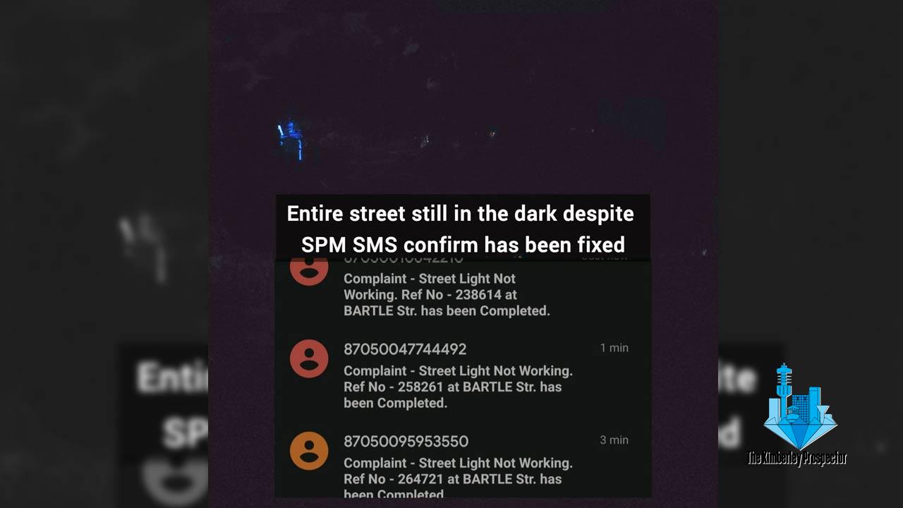 Municipality reports electric problem fixed, but street dark at night