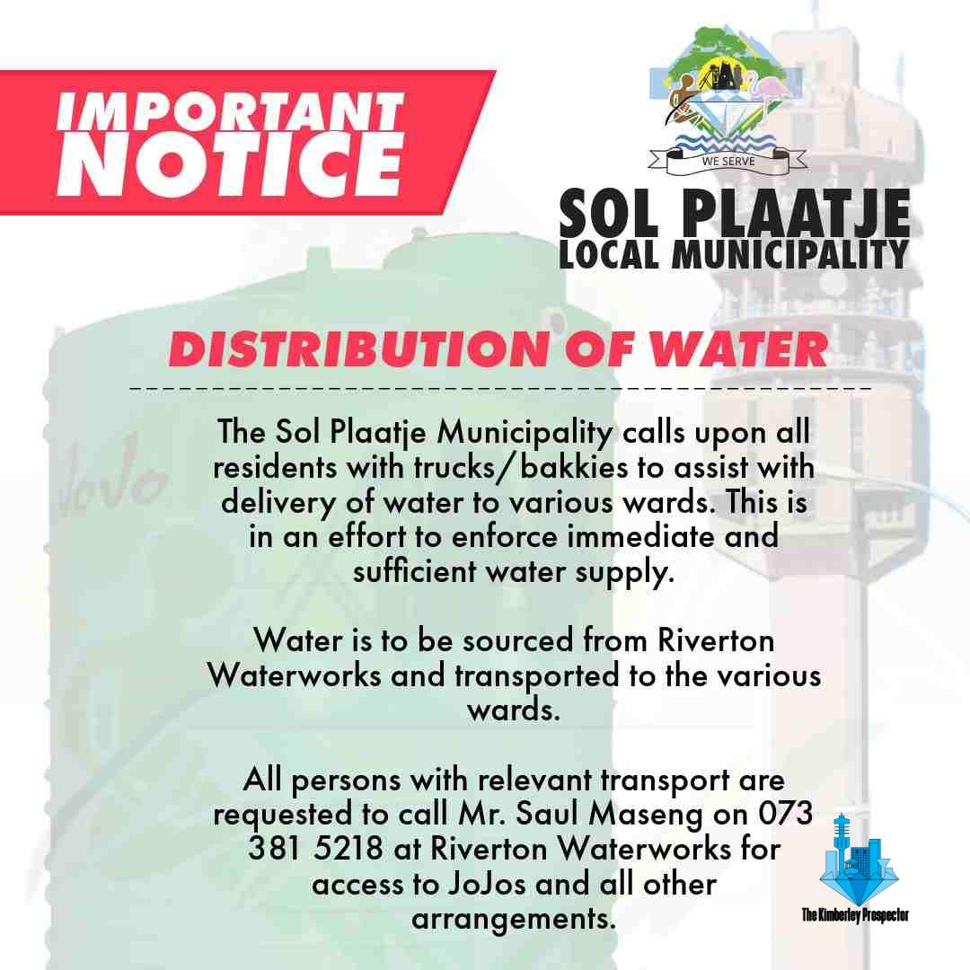 Sol Plaatje Municipality Mobilizes Community: Urgent Call for Water Transport Assistance Sol Plaatje Municipality Mobilizes Community: Urgent Call for Water Transport Assistance