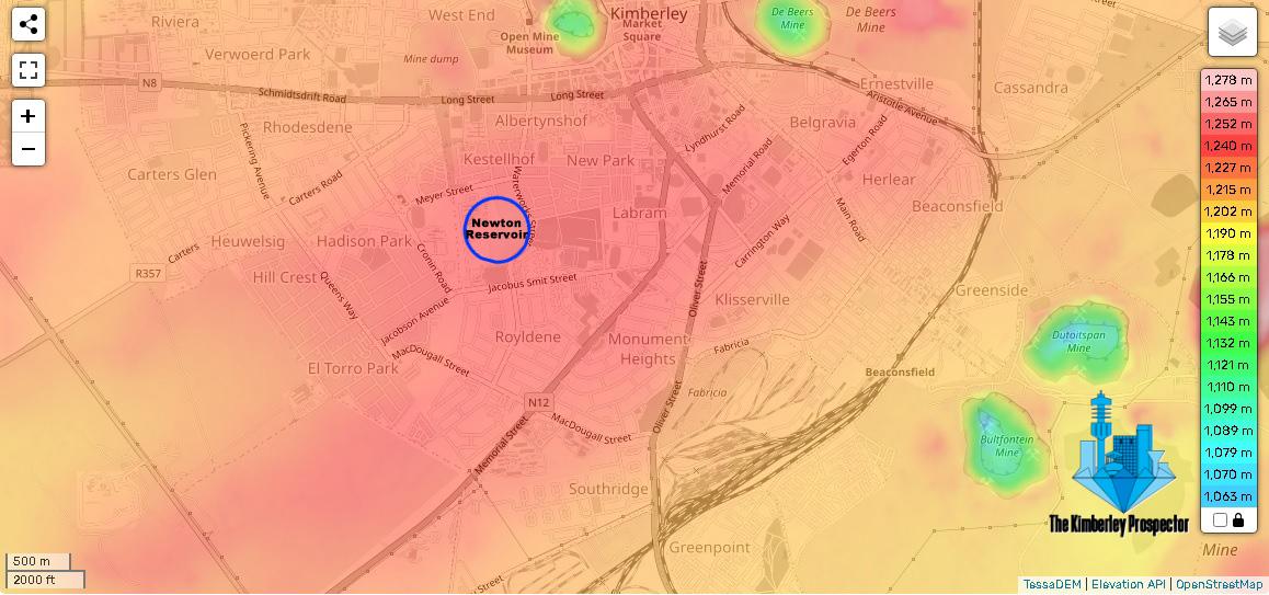 Topological Map of Kimberley, Northern Cape: Newton Reservoir and Surrounding Suburbs Topological Map of Kimberley, Northern Cape: Newton Reservoir and Surrounding Suburbs